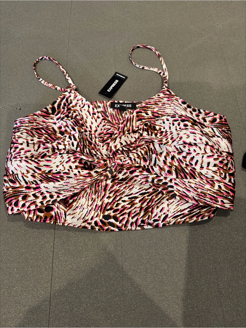 Express Pink and Brown Animal-Print Twist-Front Cami